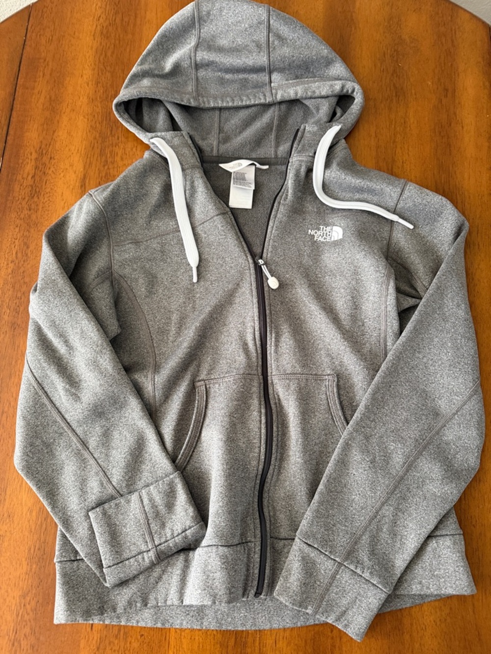 The North Face Gray Full-Zip Hoodie with White Drawstrings